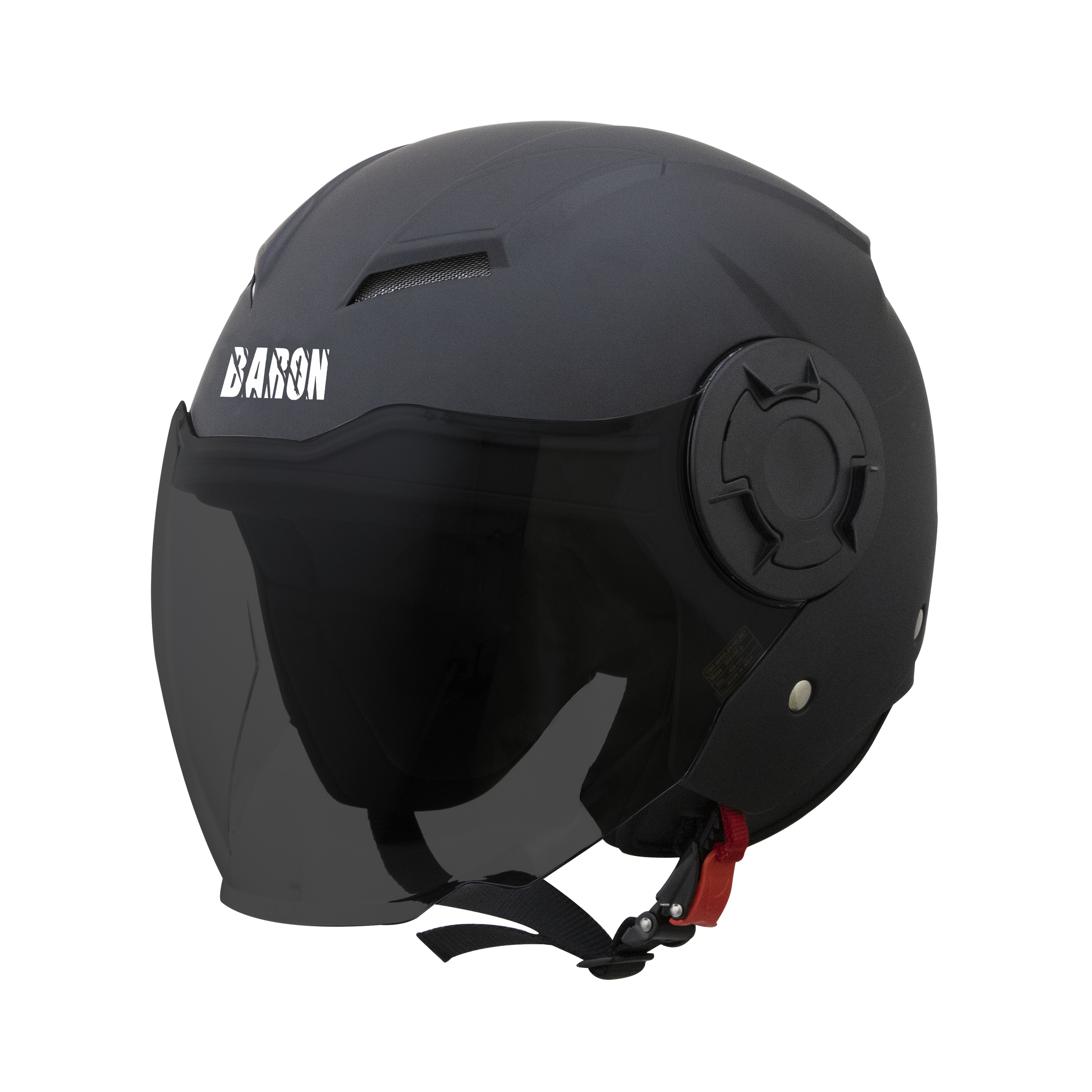 Steelbird Baron Open Face Helmet , ISI Certified Helmet (Matt Black With Smoke Visor)